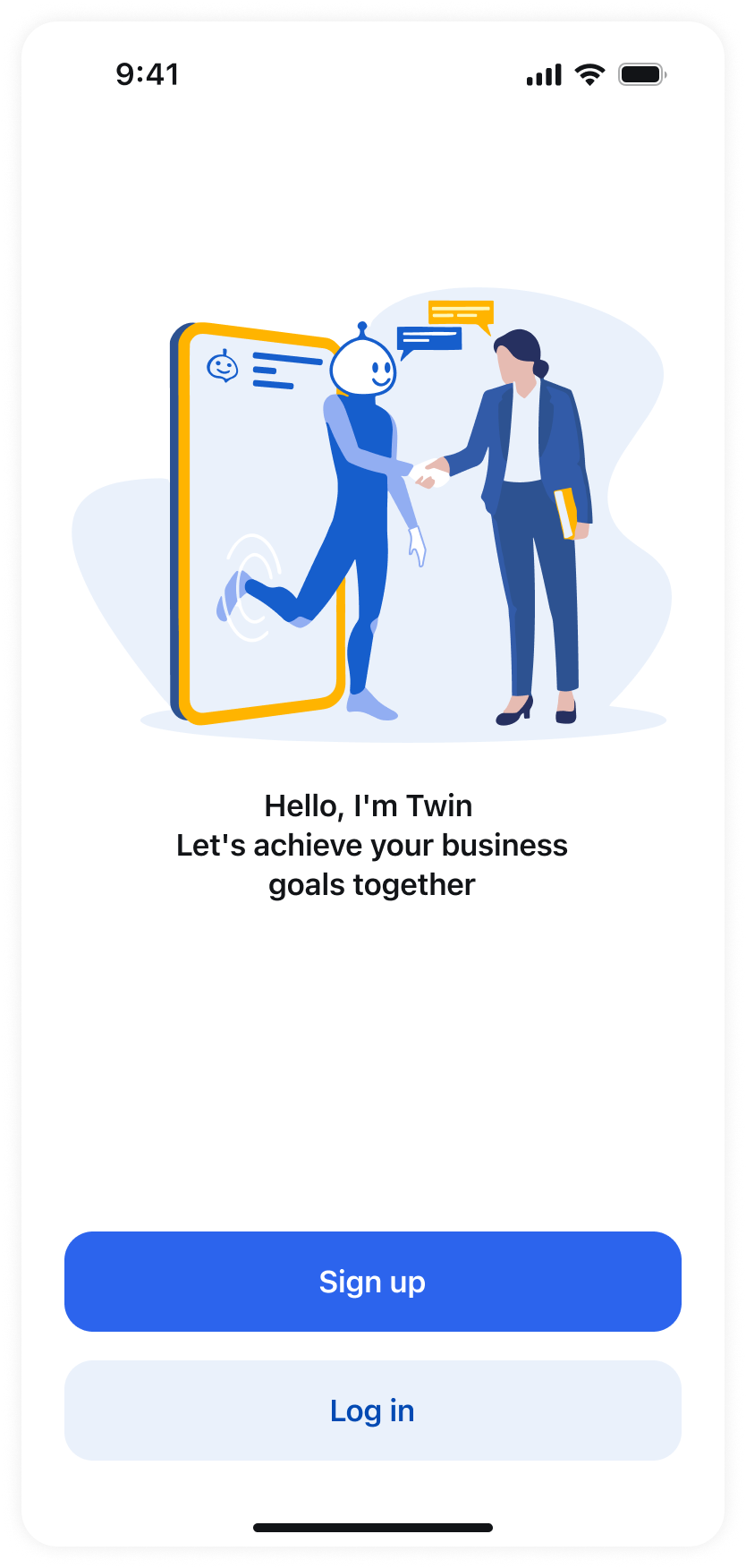 HelloTwin app: signing up to get started